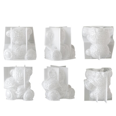 Cross border holding love roses couple teddy bear DIY aromatherapy gypsum candle ornament silicone mold