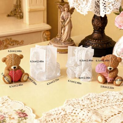 Cross border holding love roses couple teddy bear DIY aromatherapy gypsum candle ornament silicone mold