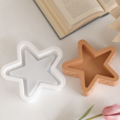Molde de silicona de bricolaje para contenedores de velas de almacenamiento de estrellas de cinco puntas grandes, medianas y pequeñas, bandeja con patrón de estrellas y lunas, molino de yeso