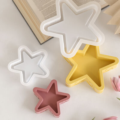 Molde de silicona de bricolaje para contenedores de velas de almacenamiento de estrellas de cinco puntas grandes, medianas y pequeñas, bandeja con patrón de estrellas y lunas, molino de yeso