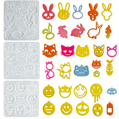 DIY Crystal Drop Gel Emoji Pack Easter Animal Bunny Fruit Earrings Pendant Silicone Mold