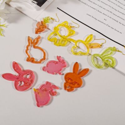 DIY Crystal Drop Gel Emoji Pack Easter Animal Bunny Fruit Earrings Pendant Silicone Mold