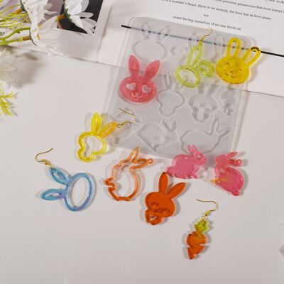 DIY Crystal Drop Gel Emoji Pack Easter Animal Bunny Fruit Earrings Pendant Silicone Mold