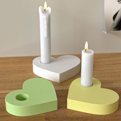 Yeso para aromaterapia, soporte para velas en forma de corazón, base de silicona, molde DIY, portavelas fino en forma de corazón