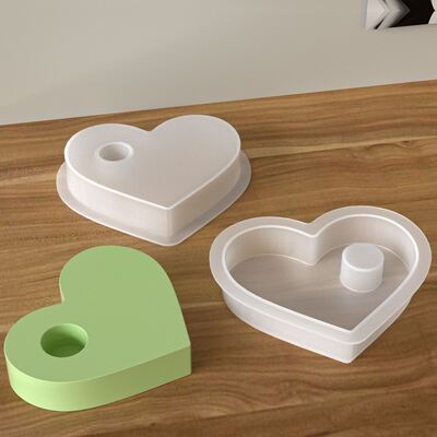 Yeso para aromaterapia, soporte para velas en forma de corazón, base de silicona, molde DIY, portavelas fino en forma de corazón