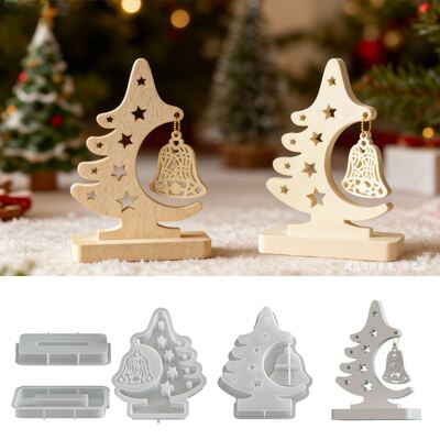 DIY resina aromaterapia yeso árbol de Navidad campana zócalo colgante Base pantalla molde de silicona