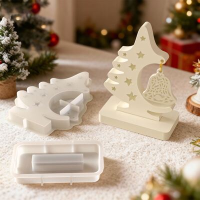 DIY resina aromaterapia yeso árbol de Navidad campana zócalo colgante Base pantalla molde de silicona
