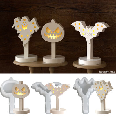Halloween Ghost Bat Pumpkin Hollow Egg Lamp Silhouette Ornament Lamp Holder Gypsum Silicone Mold