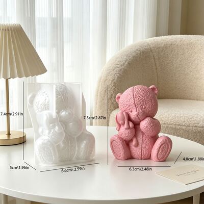 New product: Stitching teddy bear holding rabbit ornament silicone mold DIY aromatherapy gypsum plush pattern teddy bear mold