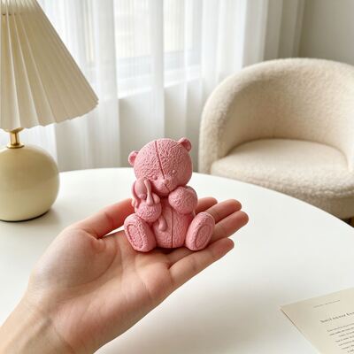 New product: Stitching teddy bear holding rabbit ornament silicone mold DIY aromatherapy gypsum plush pattern teddy bear mold