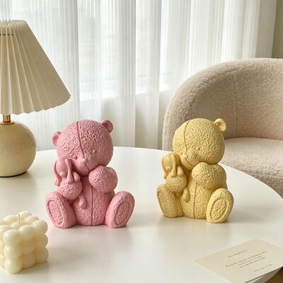 New product: Stitching teddy bear holding rabbit ornament silicone mold DIY aromatherapy gypsum plush pattern teddy bear mold