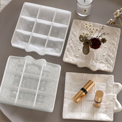 Square bow relief pattern tray silicone mold DIY aromatherapy gypsum disc drip mold