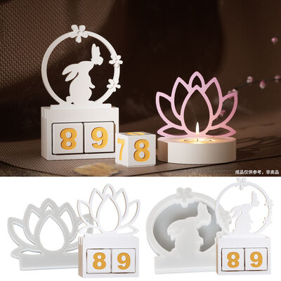 DIY Round Wreath Butterfly Rabbit Candlestick Insert Plate Silicone Mold Hollow Lotus Candlestick Pendant Gypsum Mold