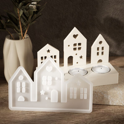 Three in one and five in one house insert board DIY gypsum heart pentagram house candle holder ornament silicone mold