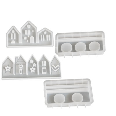 Three in one and five in one house insert board DIY gypsum heart pentagram house candle holder ornament silicone mold