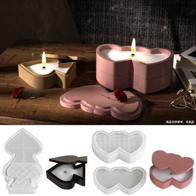 Gypsum Cement Spades A Double Love Stacking Music Storage Box Silicone Mold Aromatherapy Candle Cup Grinding Tool