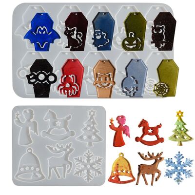 DIY Christmas Tree Snowflake Elk Trojans Angel Halloween Coffin Pendant Hanging Decoration Silicone Mold