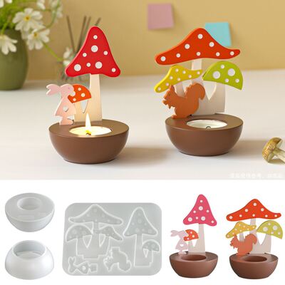 Easter Candle Holder Silicone Mold DIY Mushroom Bunny Insert Board Candle Base Gypsum Mold