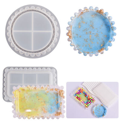 DIY Drip Glue Wave Dot Plate Round Rectangular Bead Edge Storage Box Round Bead Holder Plate Silicone Mold