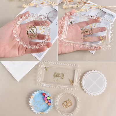 DIY Drip Glue Wave Dot Plate Round Rectangular Bead Edge Storage Box Round Bead Holder Plate Silicone Mold