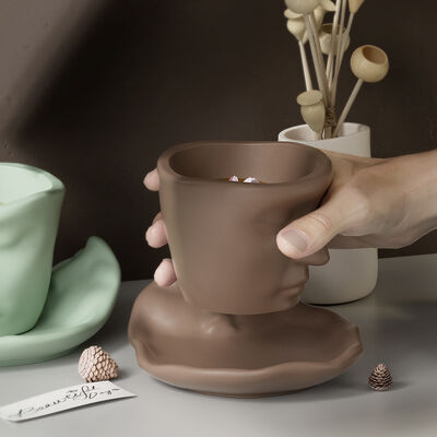 DIY Abstract Art Face Storage Dish Dropping Mold Gypsum Cement Candle Container Cup Silicone Mold