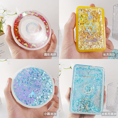 Resin Quicksand Photo Frame Platform Mold, Rectangular And Circular Quicksand Bar Holder, Hanging Tag, Silicone Mold