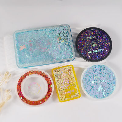 Resin Quicksand Photo Frame Platform Mold, Rectangular And Circular Quicksand Bar Holder, Hanging Tag, Silicone Mold