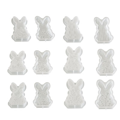 New Easter Bunny Silicone Mold DIY Plaid Lace Flower Bunny Candle Plaster Mold
