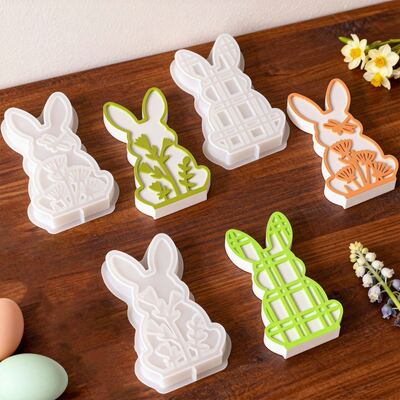 New Easter Bunny Silicone Mold DIY Plaid Lace Flower Bunny Candle Plaster Mold
