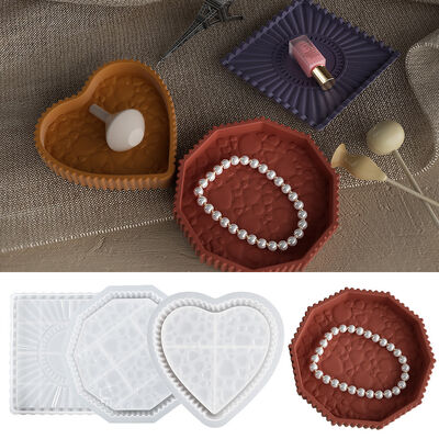 DIY Crystal Drip Glue Striped Polygonal Square Heart-shaped Tray, Cement Gypsum Storage Tray, Silicone Mold