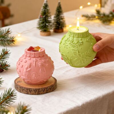 Embossed Pattern Round Ball Lantern Candle Ornament Silicone Mold DIY Easter Aromatherapy Gypsum Mold