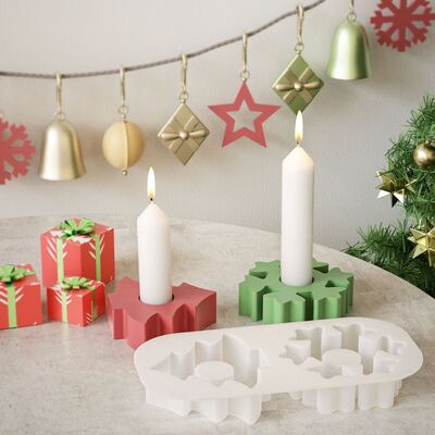 Christmas Tree Snowflake Candle Holder Ornament Silicone Mold DIY Aromatherapy Candle Stand Base Gypsum Mold
