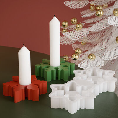 Christmas Tree Snowflake Candle Holder Ornament Silicone Mold DIY Aromatherapy Candle Stand Base Gypsum Mold