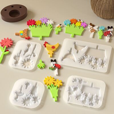 Easter Silicone Mold DIY Flower Bee Hen Insert Board Candle Holder Candle Base Gypsum Mold