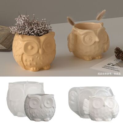Resin Gypsum Cement Owl Storage Jar Silicone Mold DIY Aromatherapy Candle Cup Decoration Mold
