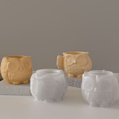 Resin Gypsum Cement Owl Storage Jar Silicone Mold DIY Aromatherapy Candle Cup Decoration Mold