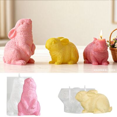 Easter DIY Little Rabbit Aromatherapy Candle Mold 3D Stereoscopic Rabbit Ornament Gypsum Silicone Mold