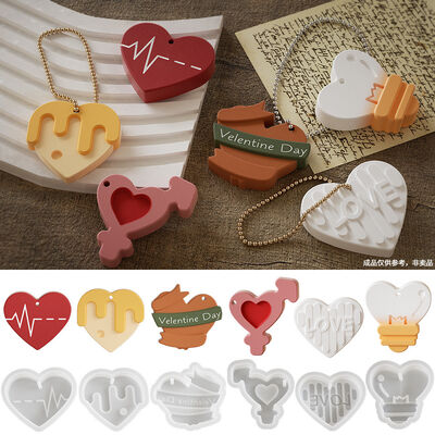 DIY Crystal Dropping Resin Cream ECG Heart Pendant Aromatherapy Tag Keychain Silicone Mold
