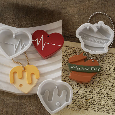 DIY Crystal Dropping Resin Cream ECG Heart Pendant Aromatherapy Tag Keychain Silicone Mold