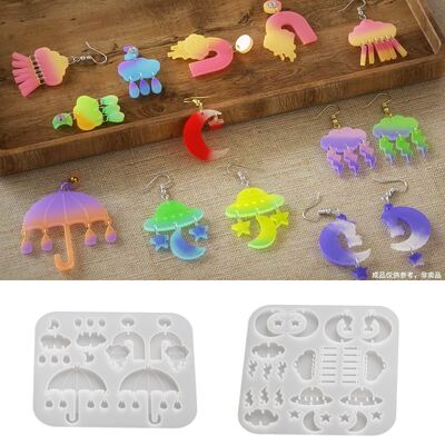 DIY Crystal Dropping Resin Umbrella Moon Cloud Planet Lightning Earrings Pendant Silicone Mold