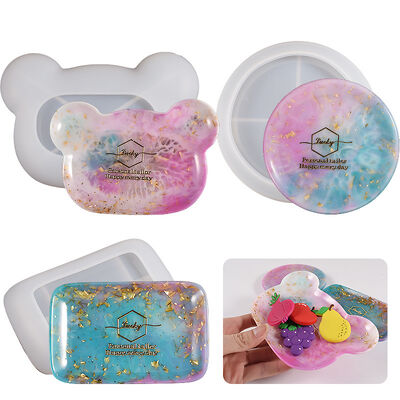 Cabeza de oso redonda rectangular plato Molde de silicona DIY pegamento de goteo de cristal Aromaterapia Juntas de almacenamiento caja herramienta de molienda