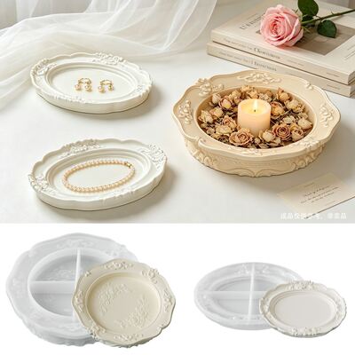 DIY European Retro Relief Lace Circular Oval Aromatherapy Gypsum Storage Tray Silicone Mold