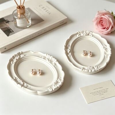 DIY European Retro Relief Lace Circular Oval Aromatherapy Gypsum Storage Tray Silicone Mold