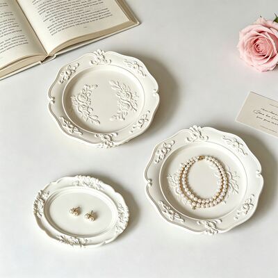 DIY European Retro Relief Lace Circular Oval Aromatherapy Gypsum Storage Tray Silicone Mold