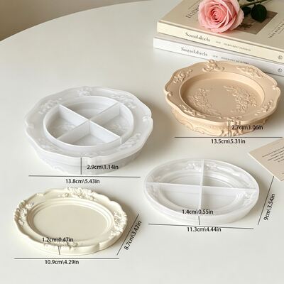 DIY European Retro Relief Lace Circular Oval Aromatherapy Gypsum Storage Tray Silicone Mold