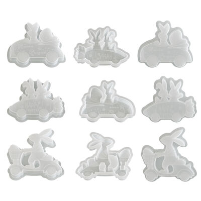 Easter Cross-border Popular Silicone Mold DIY Driving Bunny Fragrance Stone Ornament Gypsum Mold