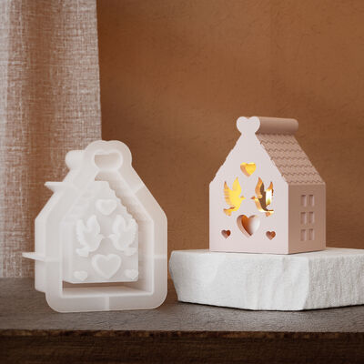 DIY Aromatherapy Gypsum LOVE Peace Dove Hollow House Small Night Light Candlestick Ornament Silicone Mold