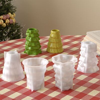DIY Aromatherapy Gypsum Cement Resin Christmas Tree Candlestick Ornament Candle Base Jewelry Silicone Mold