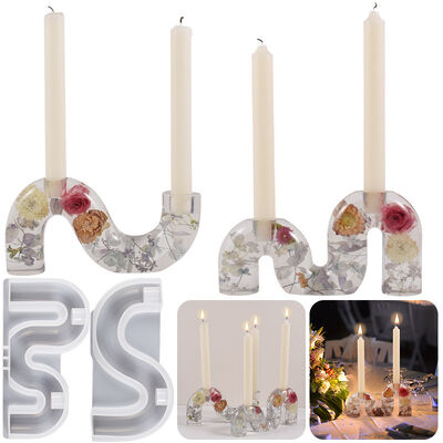 DIY Crystal Dropping Resin Gypsum Candlestick Semi Three Dimensional SM Arched Candleholder Base Silicone Mold