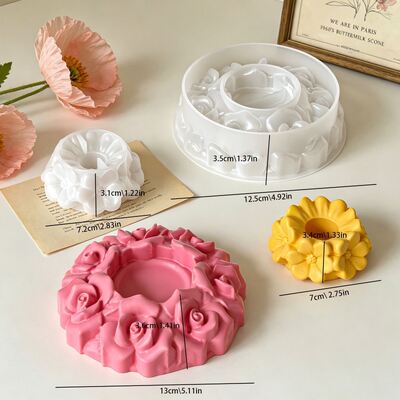Rose Flower Ring Candlestick Silicone Mold Aromatherapy Candle Gypsum Ornament DIY Valentine's Day Decoration Mold